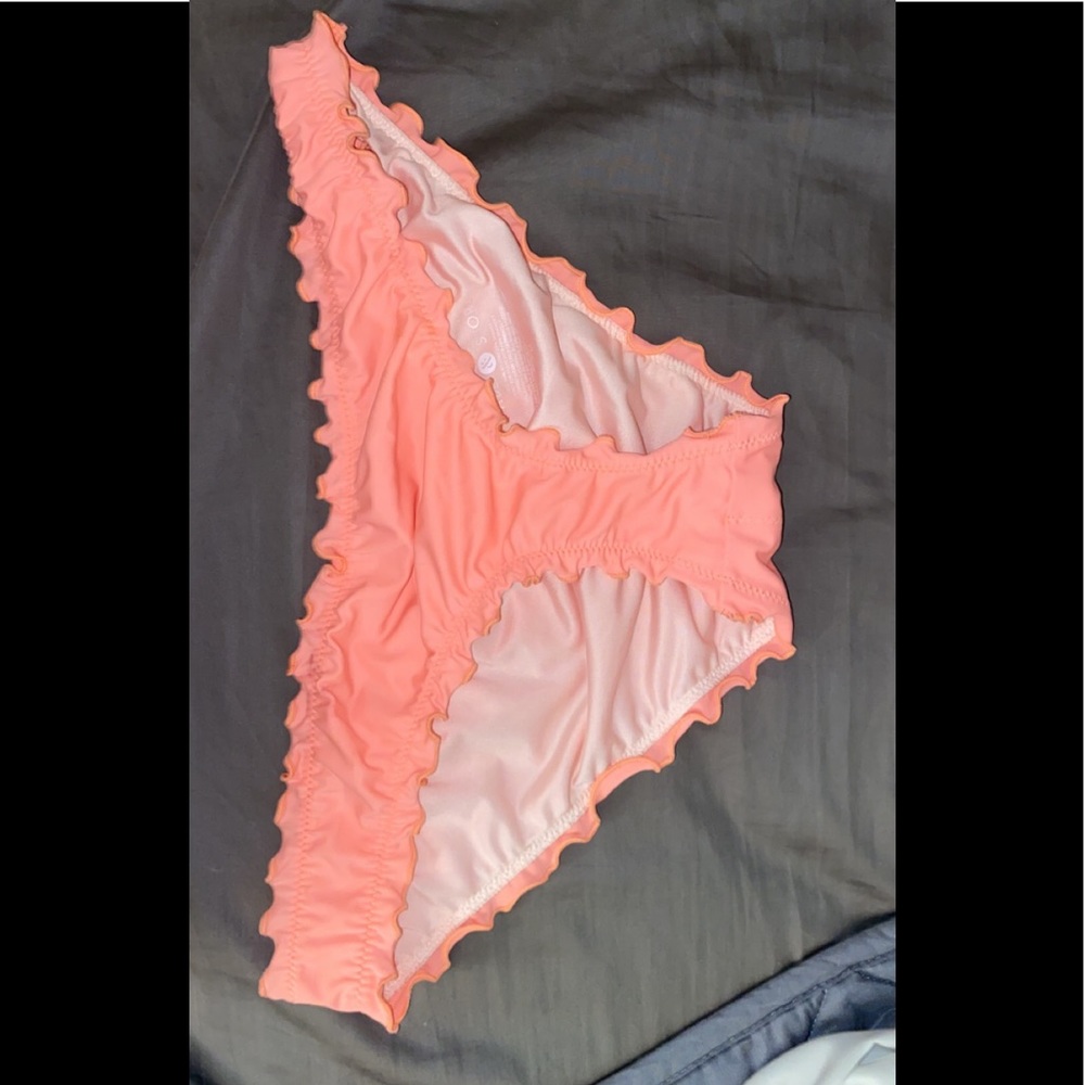 coral ruched bikini bottoms